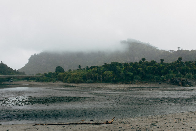 Foggy hills around Punakaiki river