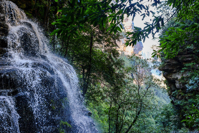 Waterfalls were running through the sandstone rocks