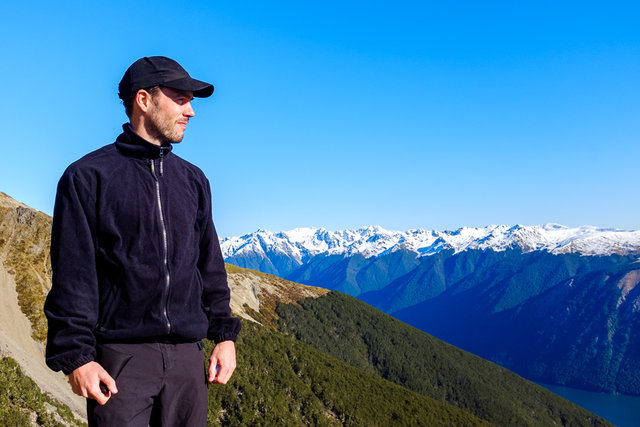 Jakub pretending deep interest in views from Parachutes Rocks