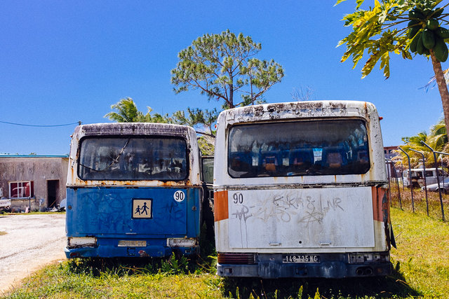 Bus wrecks were all around the island