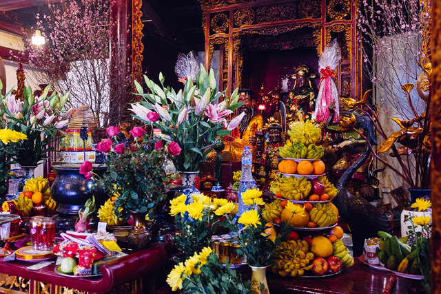 Flowers, fruit and fake money are the most common offerings
